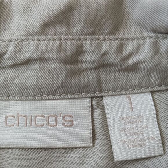 Chico's Tan Khaki Lace Applique Back Lightweight Button Down Top Women's Medium - Picture 5 of 13